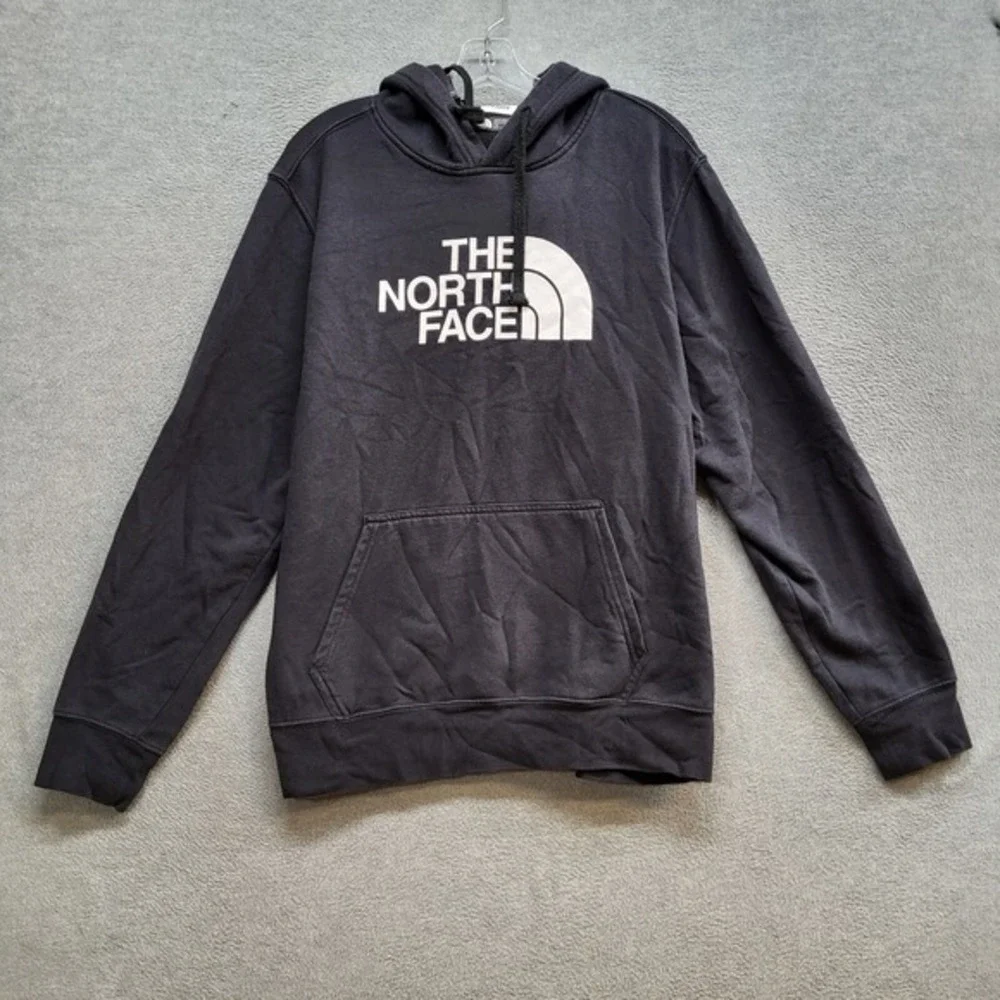 The North Face Men‎ Sweatshirt Large Black Logo Hoodie Fleece Pullover